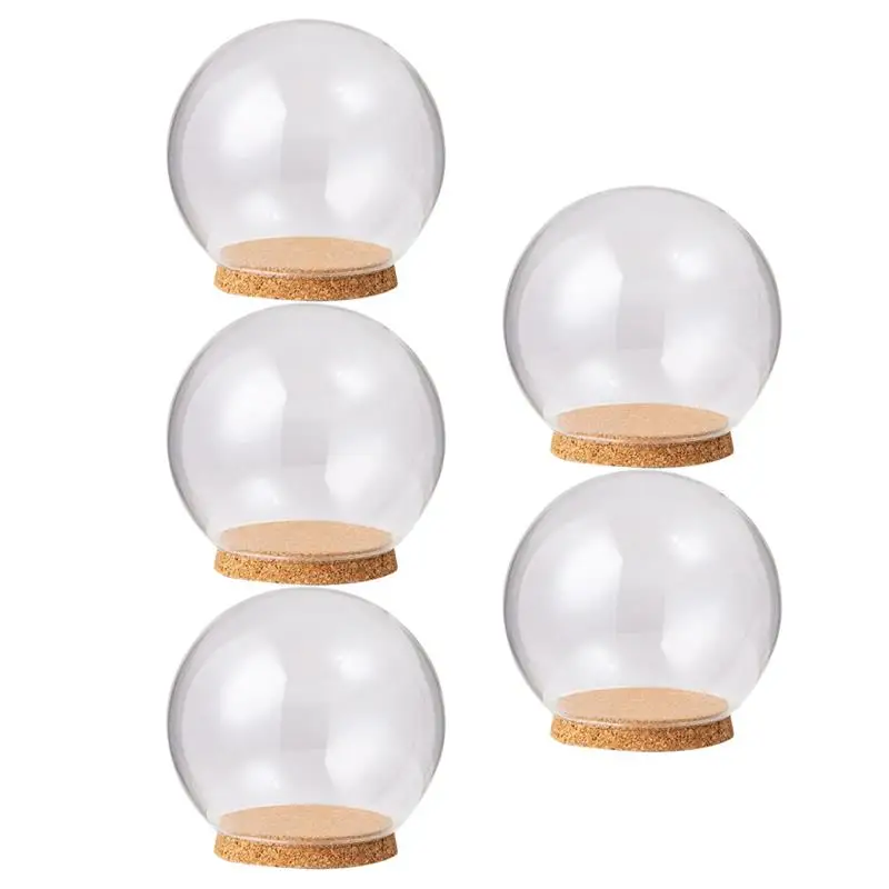 5Pcs Clear Glass Dome With Cork Preserved Flower Cover Immortal Flower Glass Hood Creative Cover Craft Desktop