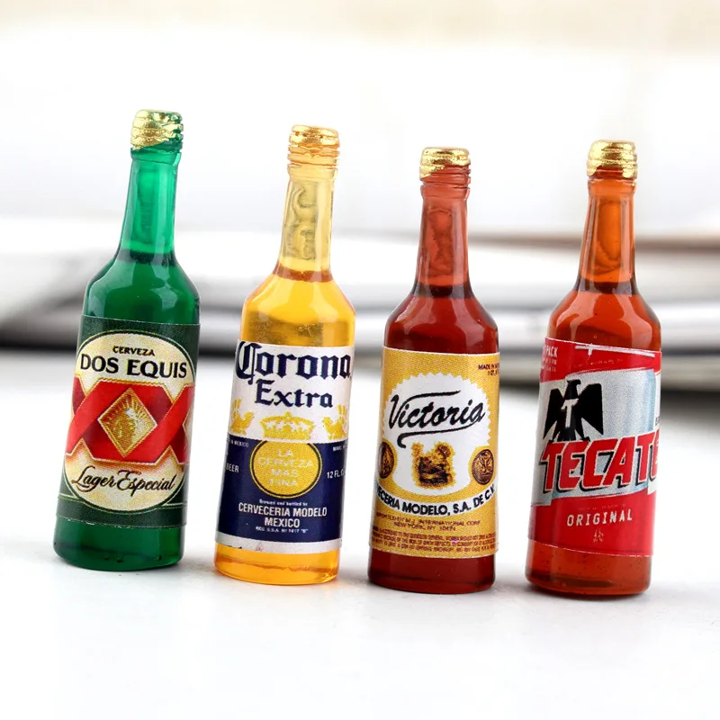 

4Pcs Resin Simulation 11mm*40mm Beer Bottle DIY Glue Mobile Phone Case Car Decoration Doll House Props