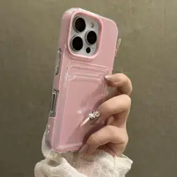 Premium Clear Card Slot Holder Phone Case with Wallet & Shockproof Protection - iPhone 12 Pro Max (Pink)