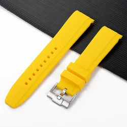 Premium Curved End Silicone Watch Strap with Gold Stainless Steel Buckle - Black Buckle (Yellow)