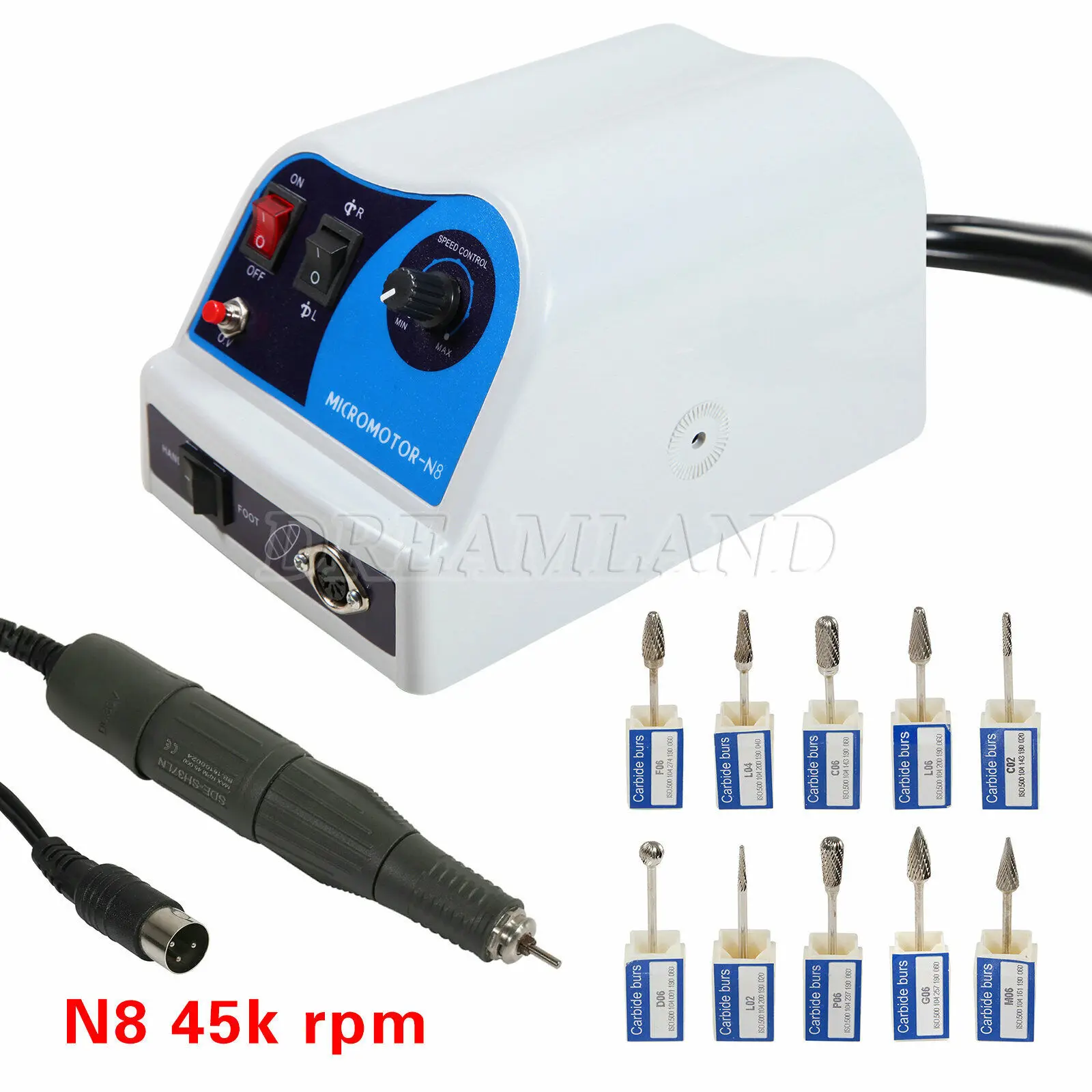 Lucidatrice Per Maratona Micromotore Per Laboratorio Odontotecnico E Manipolo Per Lucidatura 45K Rpm 45000 Rpm + 10 Pezzi Frese In Metallo Duro