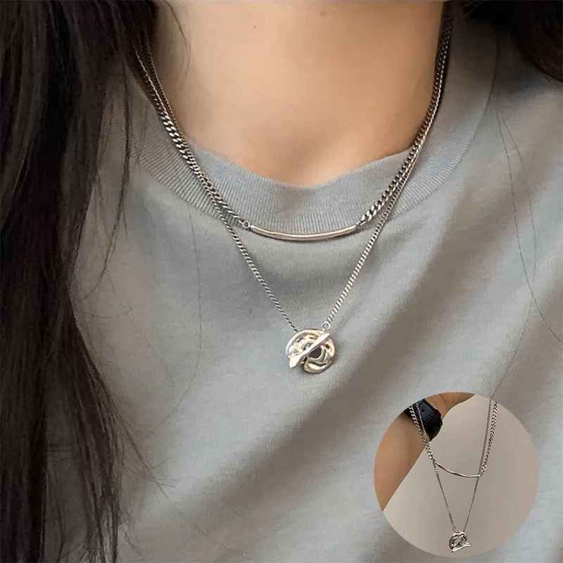 

PANJBJ 925 Sterling Silver Geometric OT buckle Necklace for Women Girl Korean Fashion Concise Jewelry Birthday Gift Dropshipping