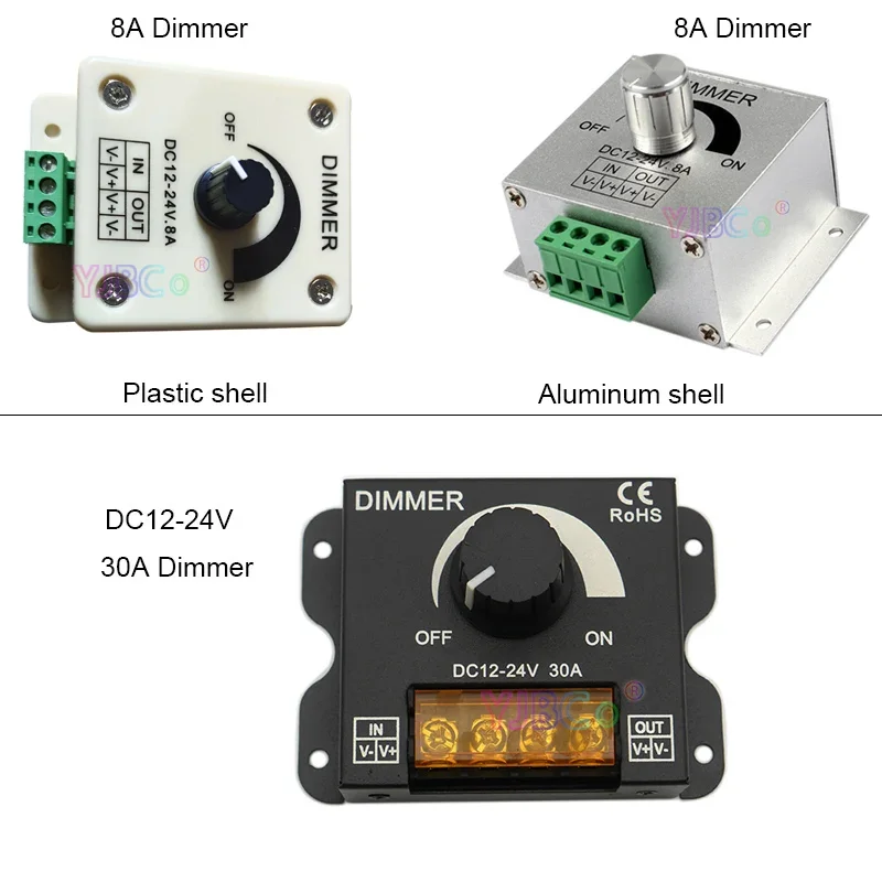 Single Color LED Strip Light Dimmer DC12V-24V 8A 30A 96W 360W Adjustable Brightness 5050 3528 LED lampTape Controller 12v 24v dc 360w rgb led strip controller