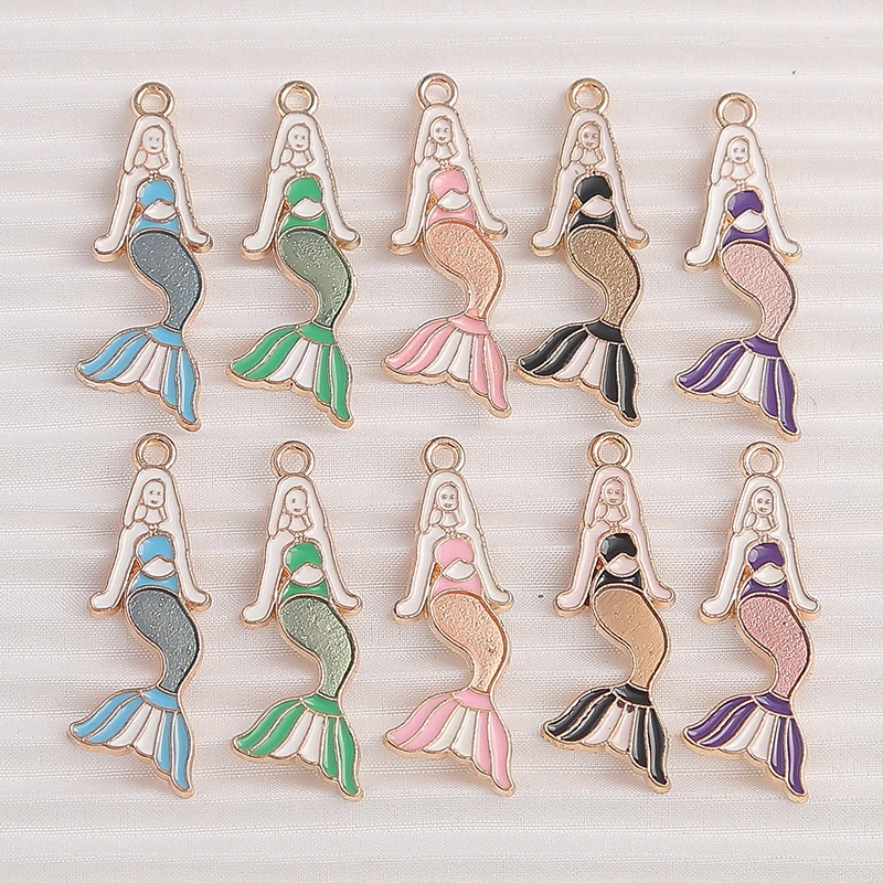 10 stücke 12x32mm niedlichen Meeres lebewesen Charms Emaille Meerjungfrau Charms Anhänger für Schmuck Herstellung Ohrringe Halsketten DIY Handwerk Accessoires – Detail 2