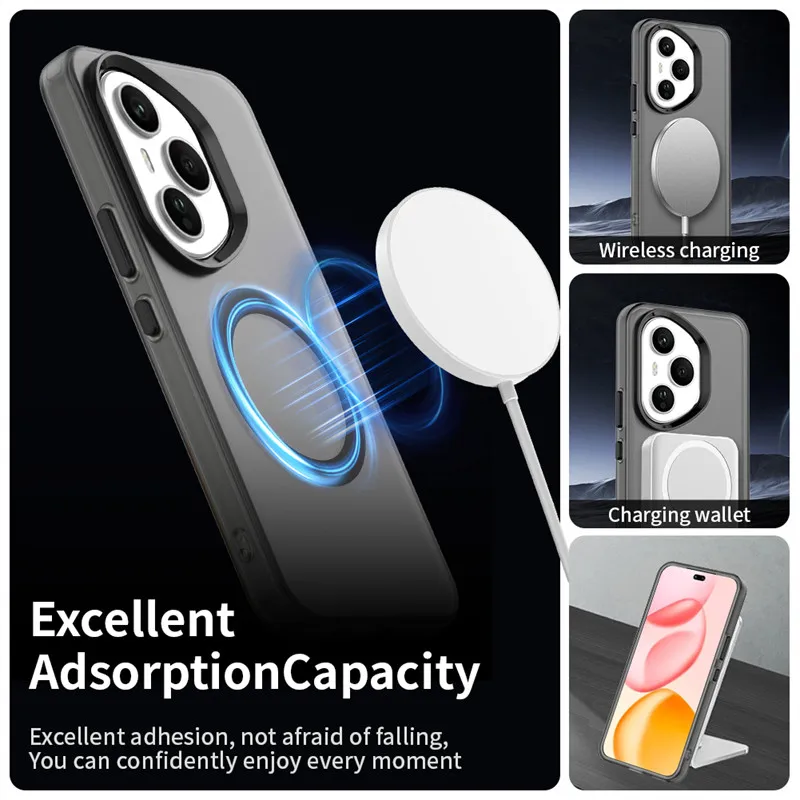 Magnetic For Honor 400 Case, [Compatible With Mag-Safe] [Anti-Scratch] Slim Translucent Matte Back Soft Bumper Shockproof Phone Case Cover For Honor 400 5G, Black - View #5