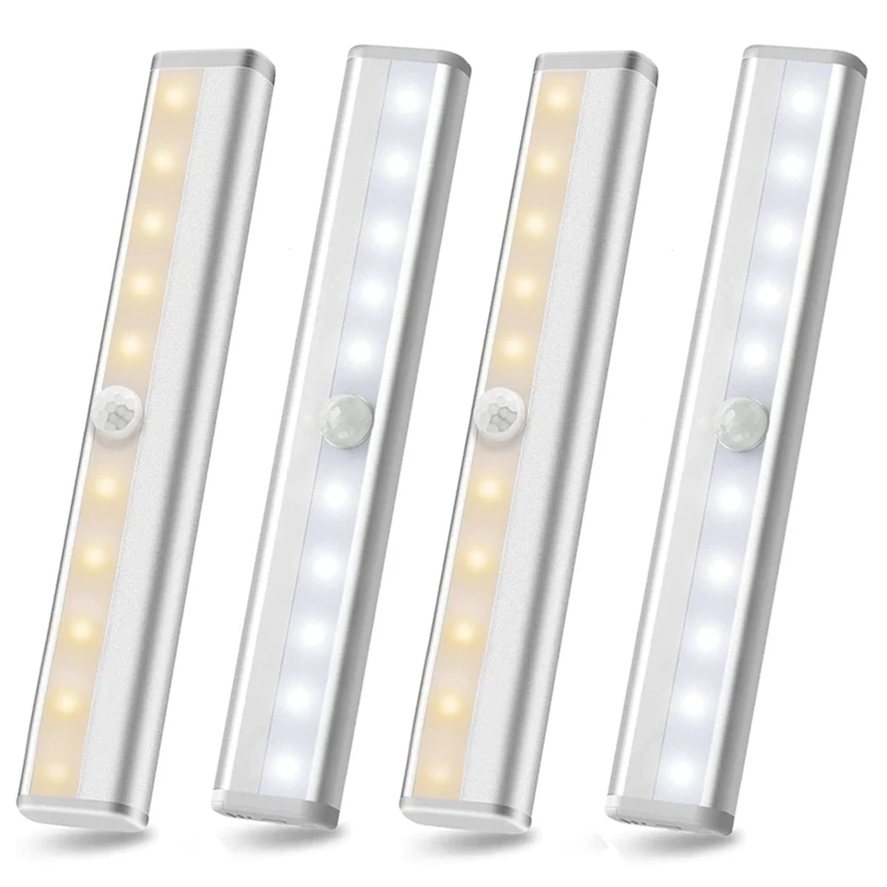 LED Under Cabinet Night Light With 6/10 LEDs PIR Motion Sensor Wireless Lamp for Closet Cupboard Wardrobe Bedroom Stairs Kitchen