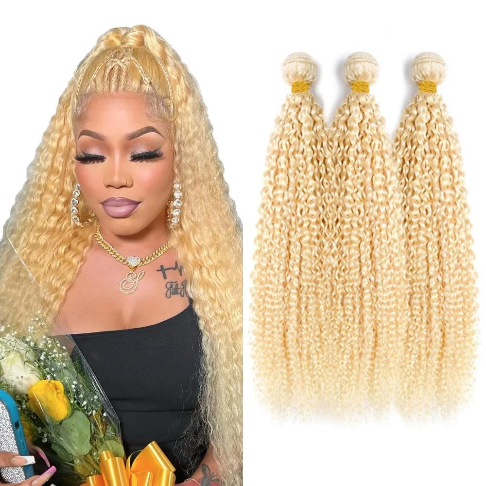 30 Inch 613# Bundles Human Hair Kinky Curly Blonde Human Hair Bundles ...