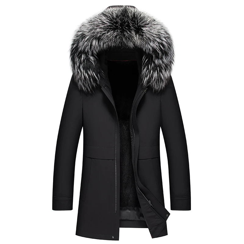 Fashion Black Winter Warm Coat for Men High Quality Men's Coat Fur Linner Fur Collar Outdoor Winter Coats Men, Sizes M-4XL!