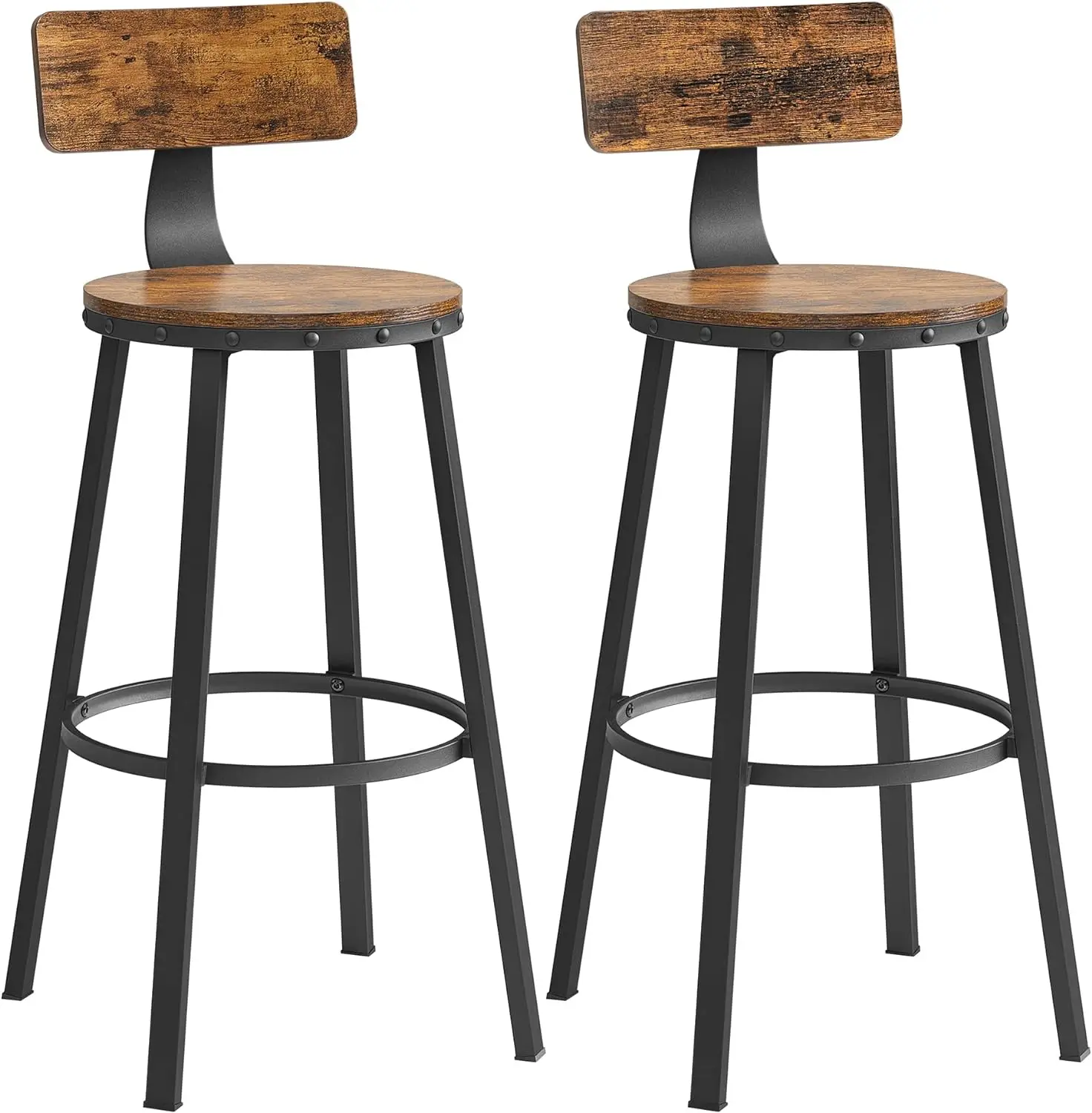 

VASAGLE Bar Stools Set of 2, Bar Height Barstools with Back, Counter Stools Bar Chairs with Backrest, Steel Frame, Easy Assembly