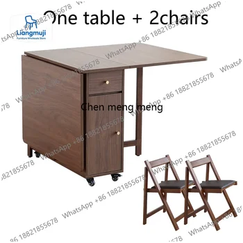 folding dining table with 2 drawers and 4 wheels for living room,kitchen, farmhouse, space saving table mesa comedor muebles