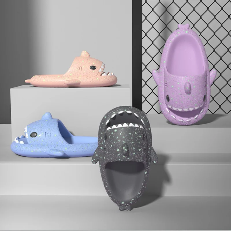2024 Women Cool Shark Slippers Men Thick Soles Luminous Sandals Adult Bathroom Non-slip Flip Flops Couple Outdoor EVA Flat Shoes 5