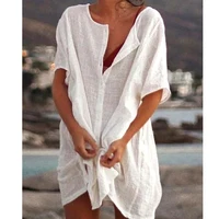 Qisin-Robe de plage 2023 coton pour femmes, tunique, cover-up pour les maillots de bain, vêtements de plage 1