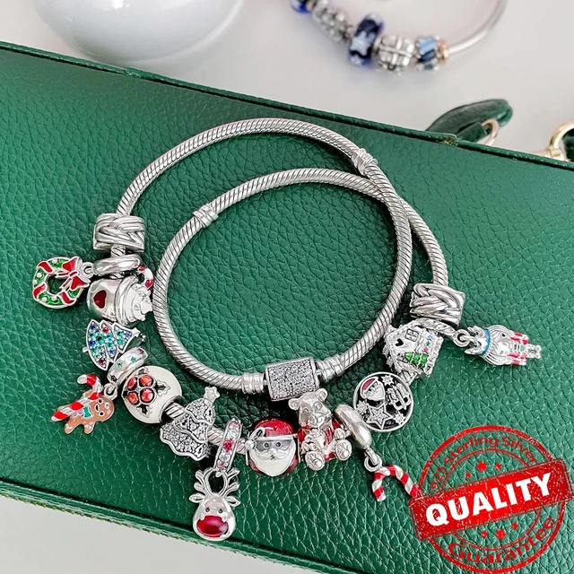 Winter Series Snowflake Charm Blue Murano Glass Beads Fit Pandora Bracelet  plata de ley 925 Original Charm Girl Christmas Gifts