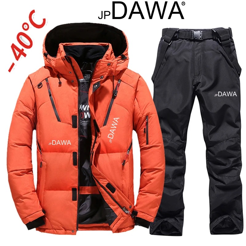 Goose Down Fishing Jacket Winter Skiing Suit Men Windproof Skiing White Suit Vest Pants Set Snow Snowboard Suit