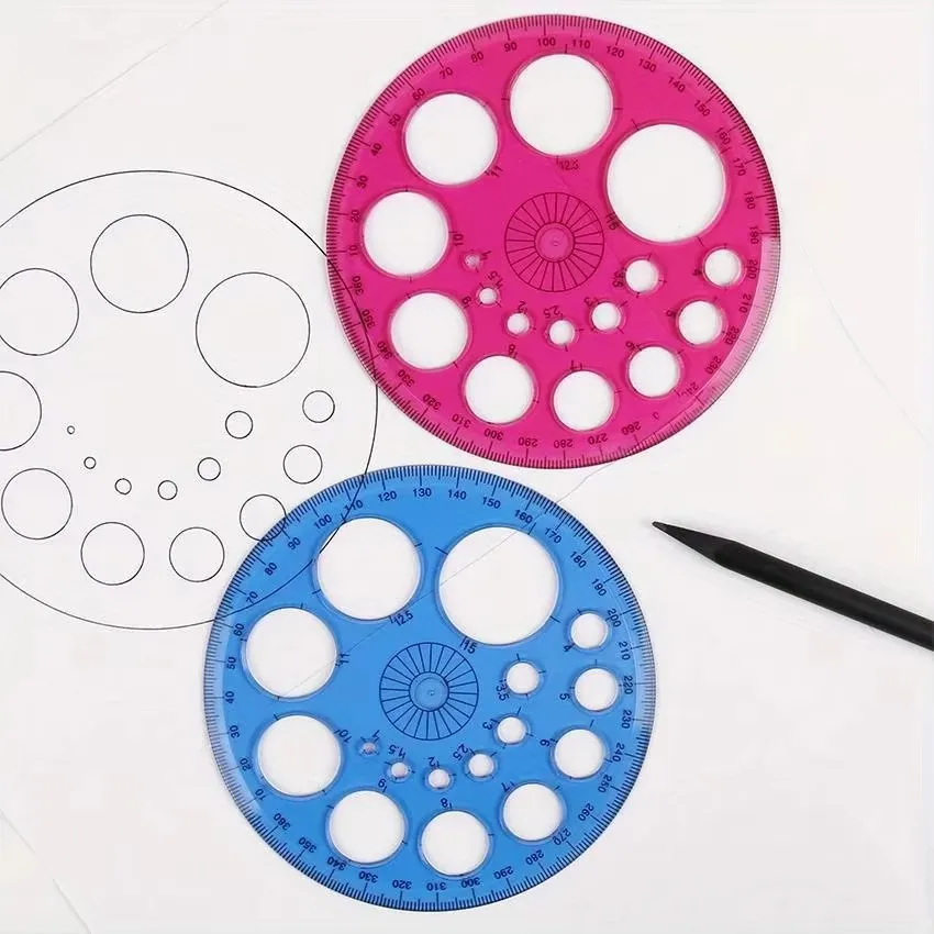 360-Degree Rotating Transparent Blue Circular Ruler for Drafting and Office Use