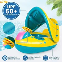Siège flottant gonflable jaune pour bébé avec pare-soleil et volant pour piscine 4