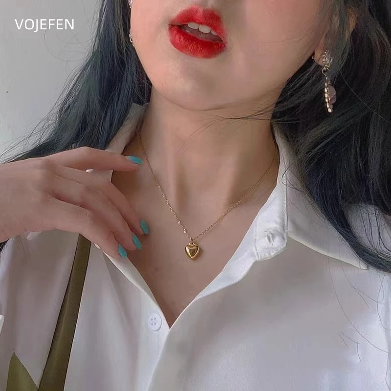 Vojefen-女性用ハートペンダントネックレス,本物のゴールド Vojefen-女性用ハートペンダントネックレス,本物のゴールド