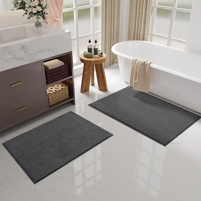 Olanly Luxus-Chenille-Badematte, superweiche, saugfähige Badezimmer-Duschmatte, schnell trocknend, waschbar, bequeme Badezimmermatten für zu Hause – Detail 7