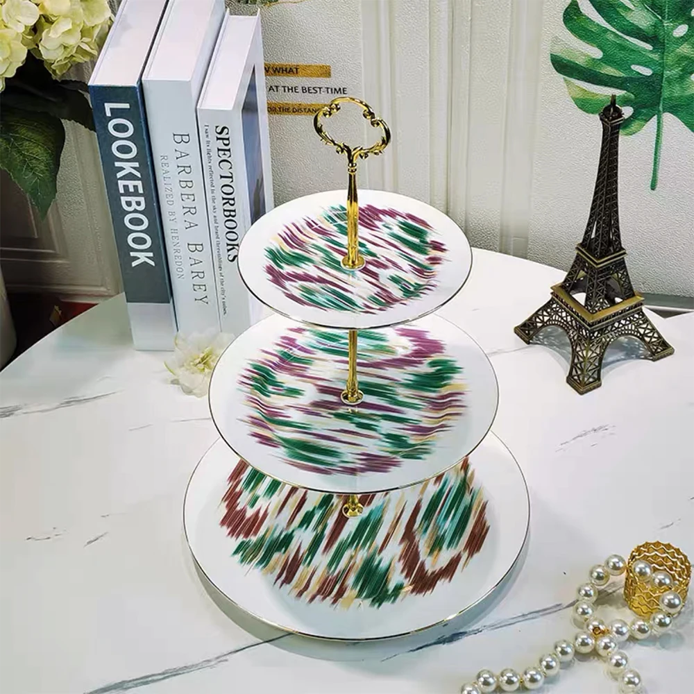 

Luxury Cake Stand Ceramic Three-Layer Fruit Plate Cake Display Stand Creative Party Living Room Double-Layer Dessert Candy Tray