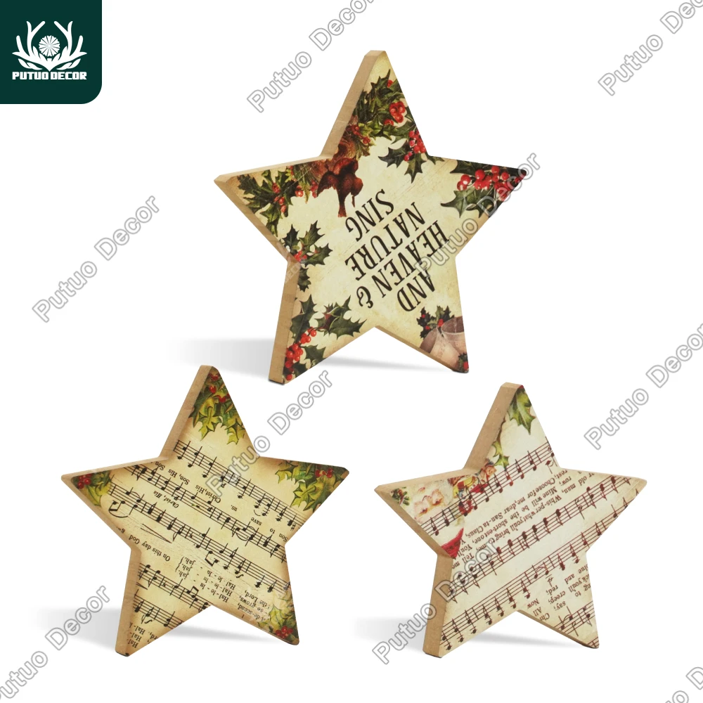 Putuo Decor Christmas Star Wooden Table Decorations, Christmas