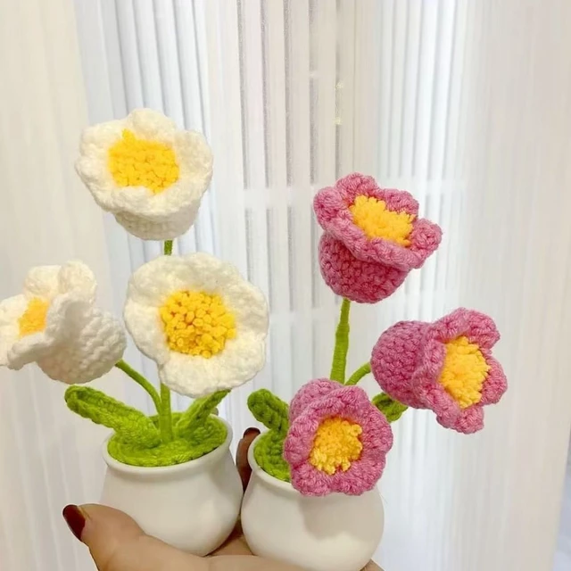 Women Flower Crochet Kit Rose Daisy Lily Tulip Flower Pot Potted Craft Kit  for Beginner Creative Handmade Craft Gift Home Decor - AliExpress