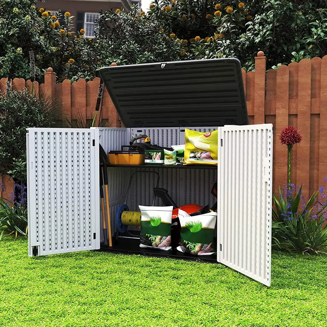Larger Outdoor Storage Shed Weather Resistance, Horizontal Storage Box Waterproof for Garden, Backyards, 48 Cu.ft Capacity 2