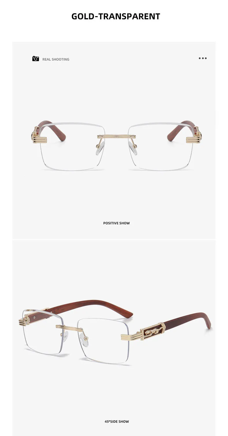 Holzmaserung Beine Gepard dekorative Sonnenbrille bunte Retro rahmenlose quadratische Leopardenkopf Metall Sonnenbrille – Detail 7