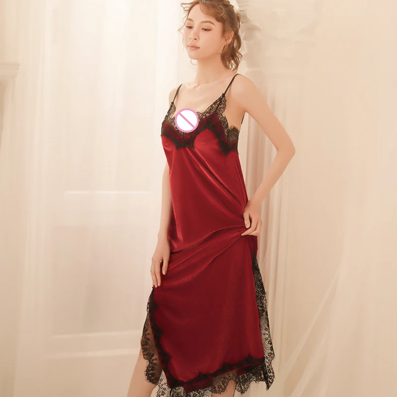 

Suspender Side Slit Lace Seductive Dress Lingerie Sexy Pajamas Woman to Sleep Erotic Costume Sexiest Body Suit New Women C0232