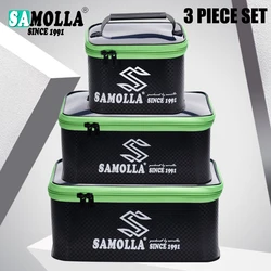 EVA Waterproof Fishing Gear Bag - Thicken Storage Case & Live Fish Bucket with Float & Line Compartments (Three piece set)