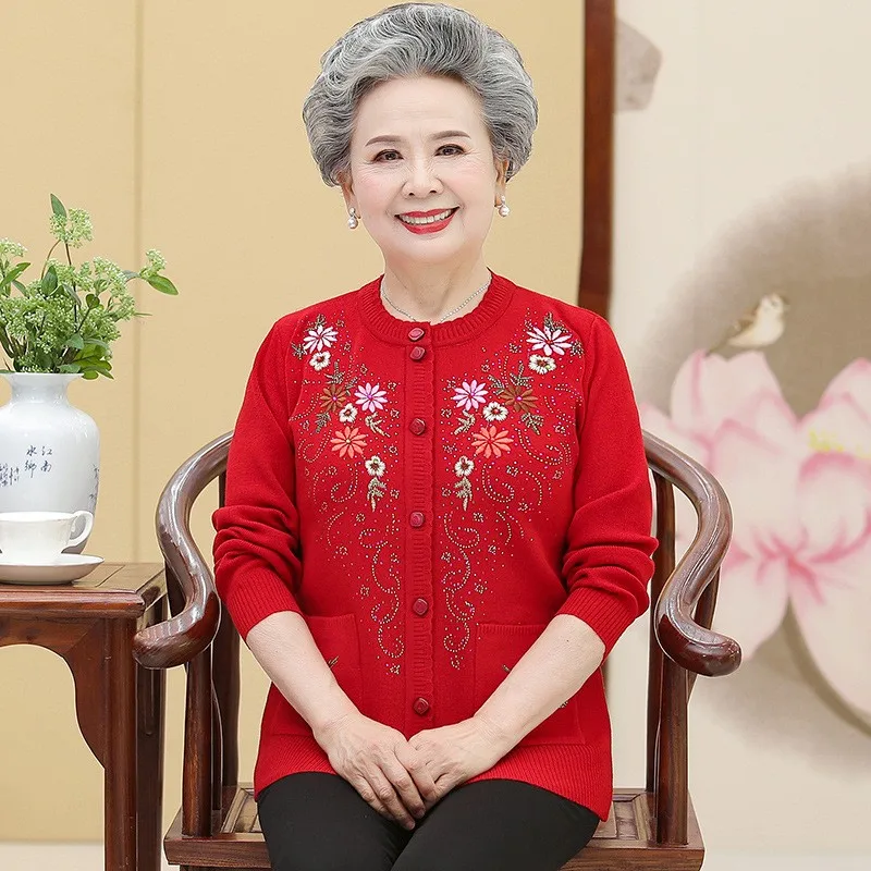 여성 싱글 브레스트 뜨게 가디건, 중년 및 노년 스웨터, 캐주얼 어머니 코트, 여성 상의, 용수철 가을 신상