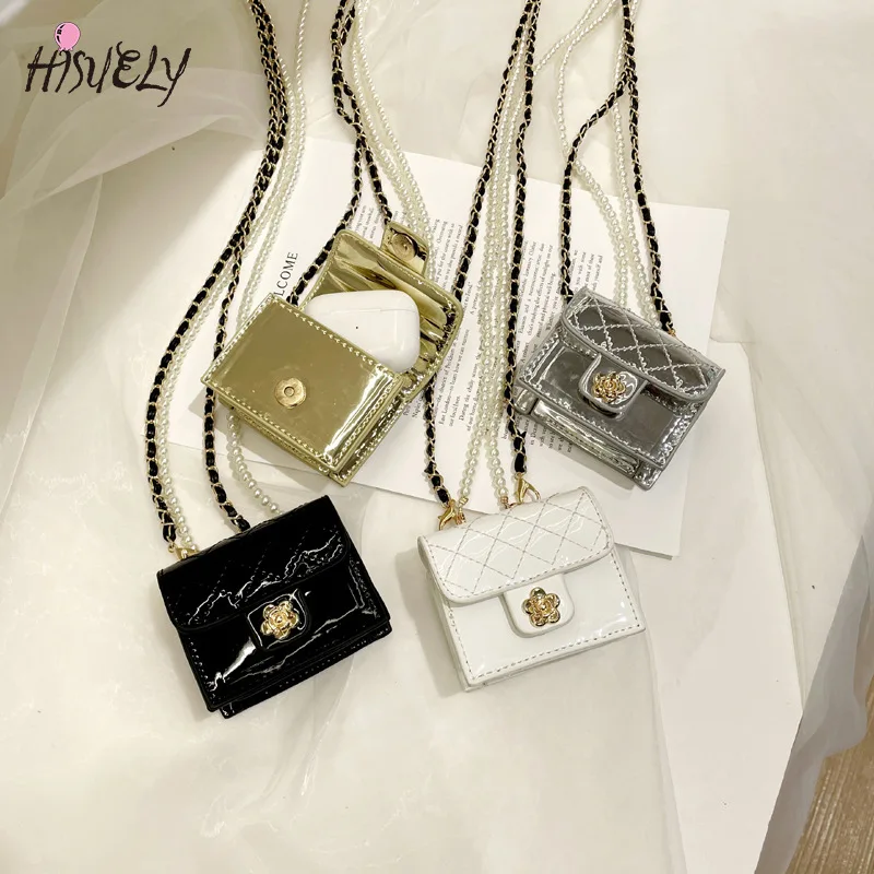 Luxury Mini Leather Bag Women Hanging Neck Camellia Bags Rhombus Earphone Lipstick Keys bag Pearls Chain Chest Waist Pack women tote bag,women shoulder bag,crossbody bag
