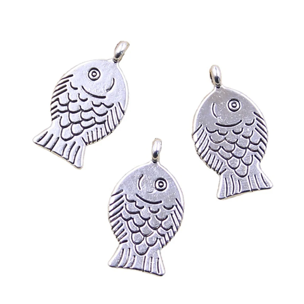 10 Stück Charms Fisch 25x13mm Antik Silber Farbe Anhänger DIY Handwerk machen Erkenntnisse handgemachten tibetischen Schmuck