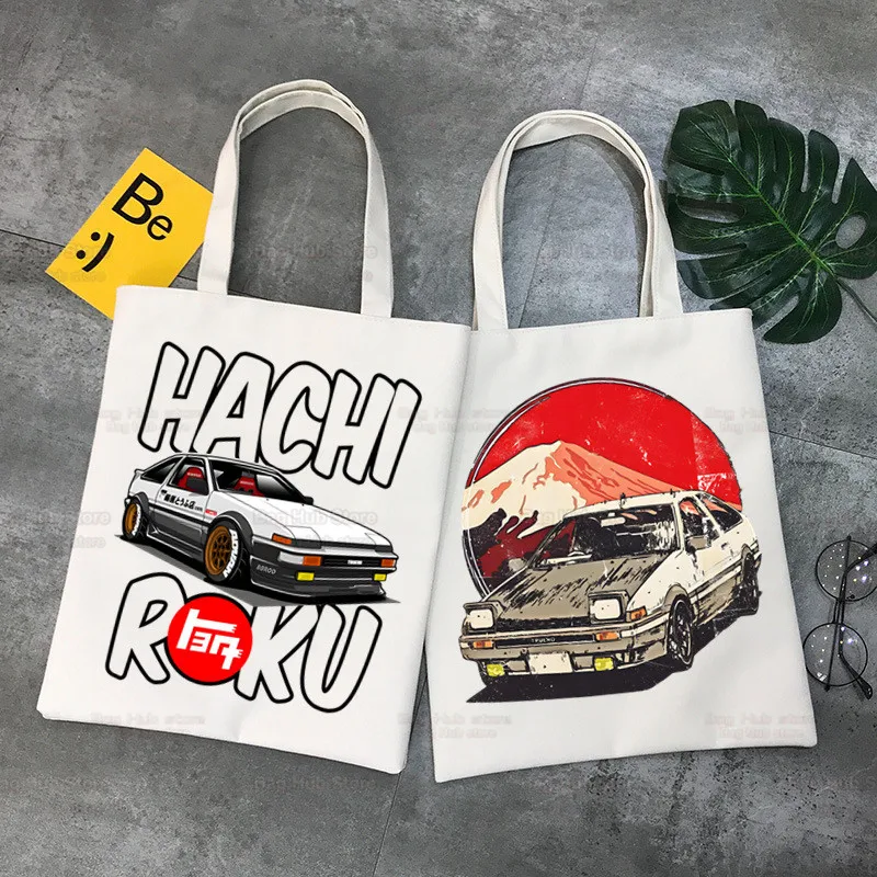 

Initial D Unisex Handbags Custom Canvas JDM Japanese Tote Bag Print Reusable AE86 Drift Fujiwara Tofu Travel Casual Shopping Bag