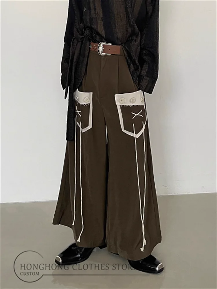 Vintage design with pocket fringe dress pants with unisex high style loose culottes