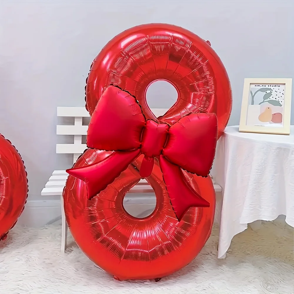 2 Teile/satz 32 zoll Rot Anzahl Digital Ballon mit Roten Schleife Folienballons für Geburtstag Party und Jahrestag Dekoration geschenke – Detail 6