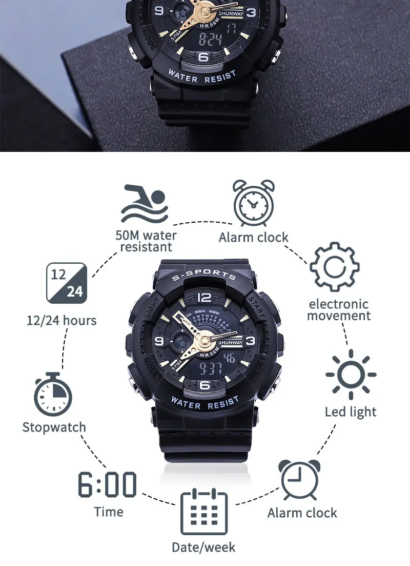 New Men Sport Watch Waterproof Style Digital Watches For Men Alarm Chrono Led Electronic Clock Square Man Wristwatch 2022