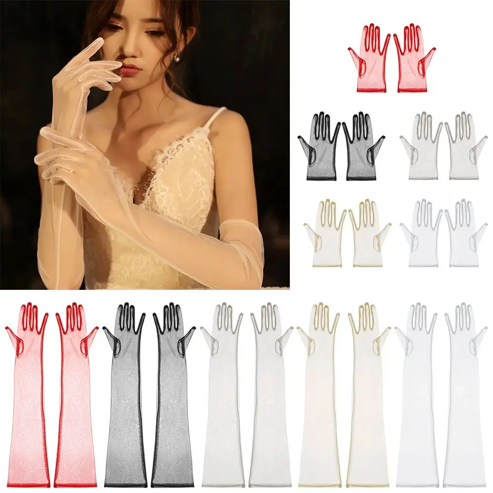 

1 Pair Women Ultra Thin Gloves Tulle Elbow Long Wedding Bride Dress Mittens Sheer Vintage Glove Wedding Party Gloves 여름장갑