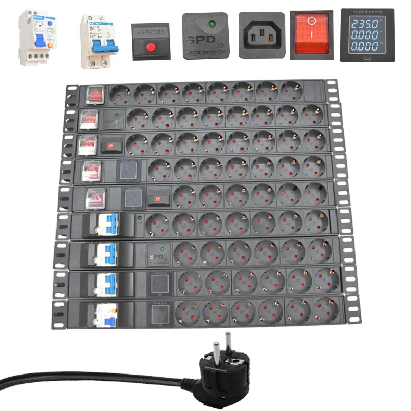 Polegadas Pdu Spd Ammeter Proteção contra Sobrecarga Interruptor de ar Interruptor Curto Circuito Módulo Tira Energia Link Caixa Saída ue 19