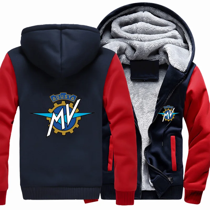 

New Winter Men MV Agusta Logo Hoodies Jacket Fashion High Quality Casual Wool Liner Fleece Sweatshirts Male Hoody Coat