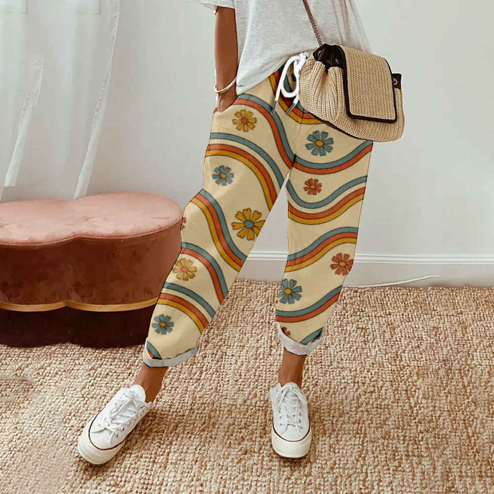 Summer Elegant Floral Print Pants Fashion Women Casual Elastic Waist Harem Pants Y2k Clothes Loose Office Trousers Streetwear