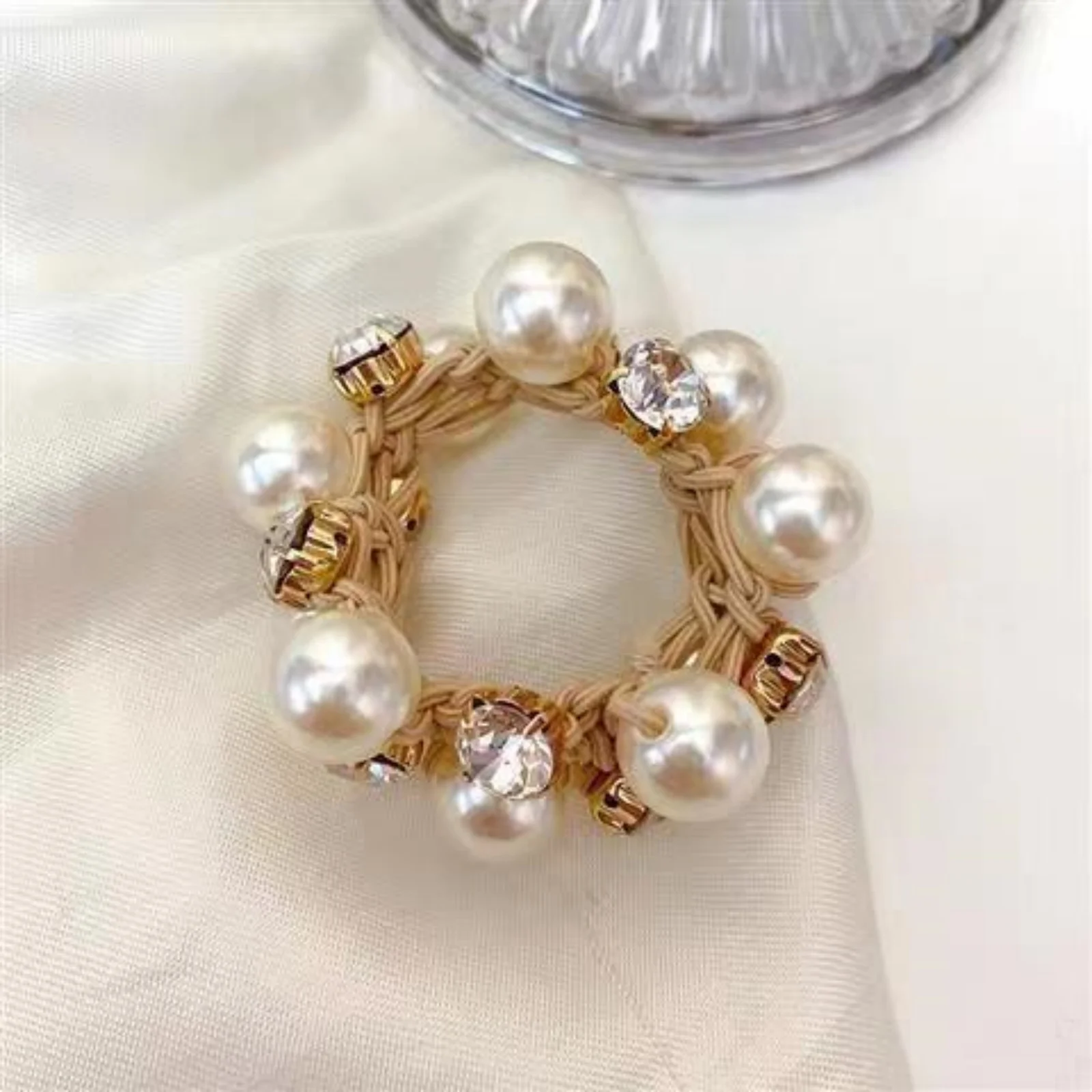 1Pc Pearl - Studded Hair Scrunchies for Women, Sparkling Rhinestone Elastic Hair Bands, Elegant Hair Decor