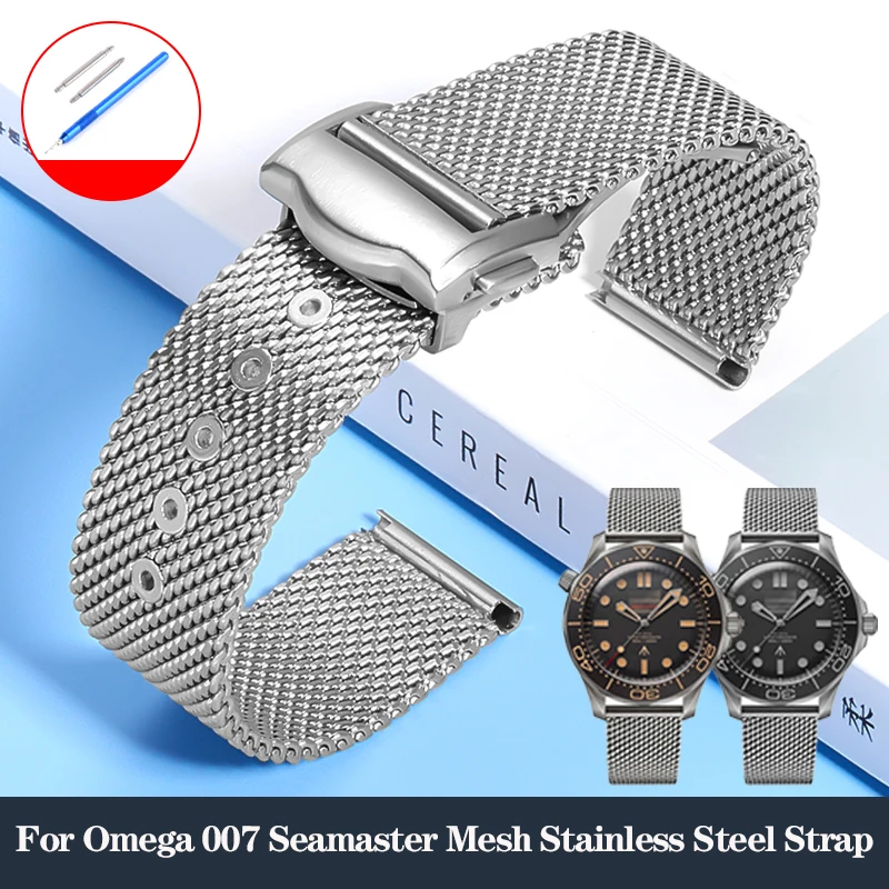 

High Quality Milan Stainless Steel Mesh Watch Chain for Omega 007 Seamaster 300 Observatory 20mm Breitling IWC Strap Watchband