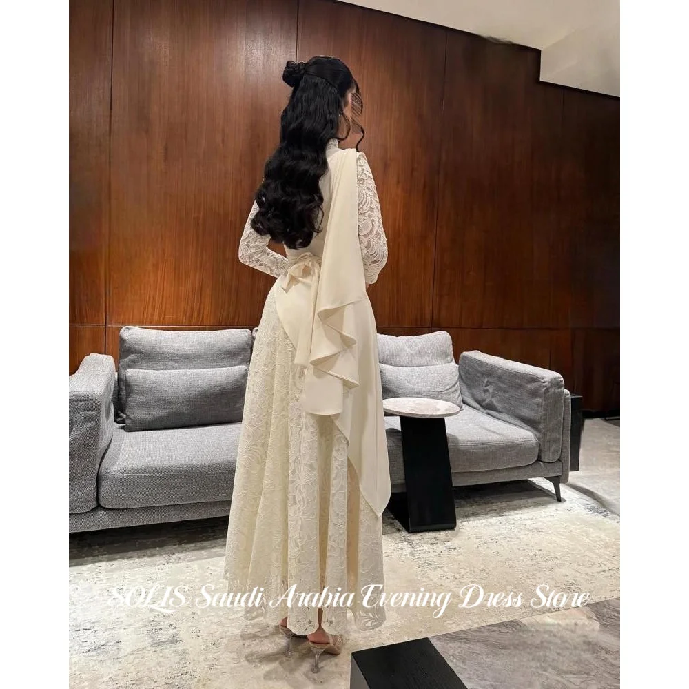 SOLIS Ivory Evening Gown High Neck Lace Formal Prom Dress with Asymmetrical Overlay Floor-Length Party Gown For Women Customized 3