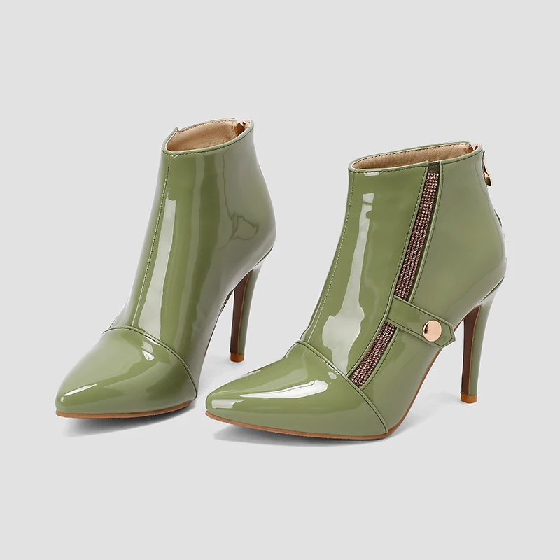 Kcenid Women's Shoes Spring 2024 Ankle Boots For Women High Heels Pointed Toe Patent Leather Modern Boots Ladies Party Shoes