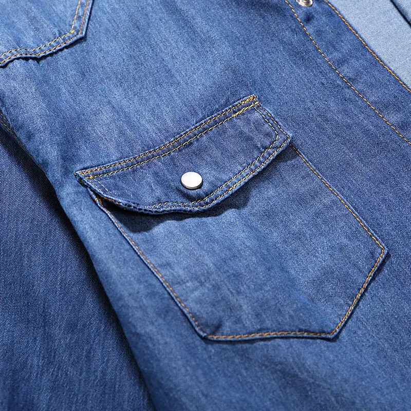 Denim Shirt Long Sleeved Shirt Spring Men Slim Fit Denim Shirts Men Casual Solid Color Long Sleeve Cotton Shirts Male Jeans Shirt Fashion Cowboy Shirt 4XL