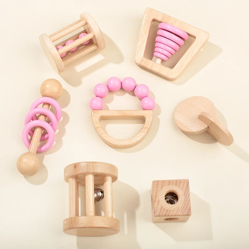 Wooden Baby Rattle Set Colorful Toddler Toy