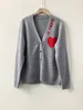 100% Cashmere Female Loose V-Neck Long Sleeve 3 Colors Cardigan Coat Women Heart Shaped Letter Embroidery Sweater Autumn 2023 1