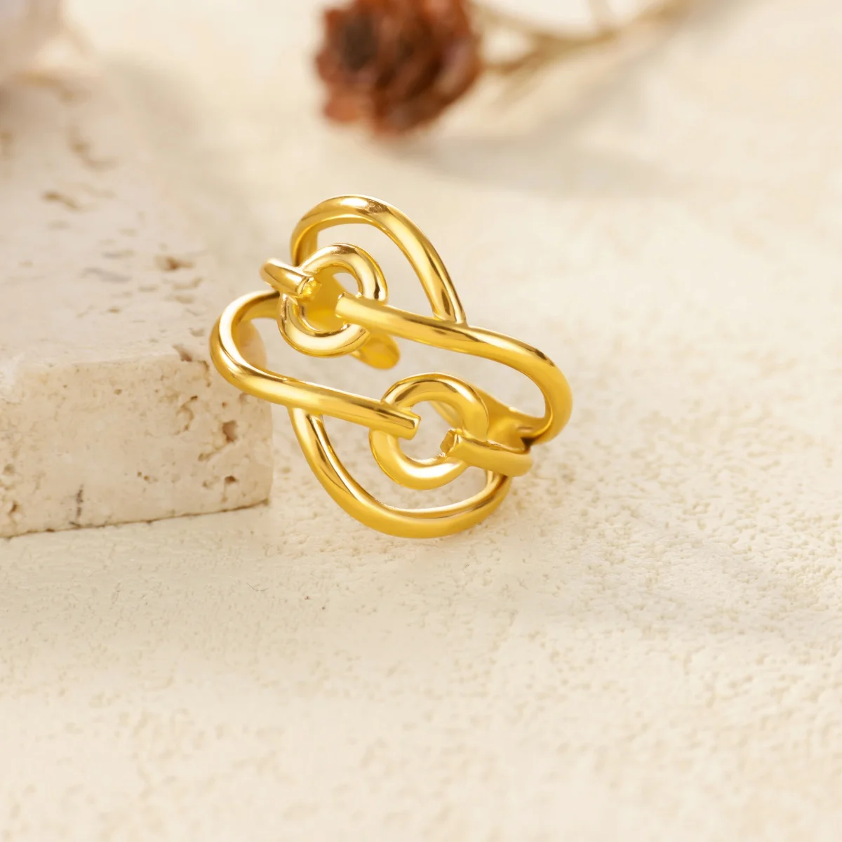 Stainless Steel Wrap Rings Simple Round Opening For Women Gold Color