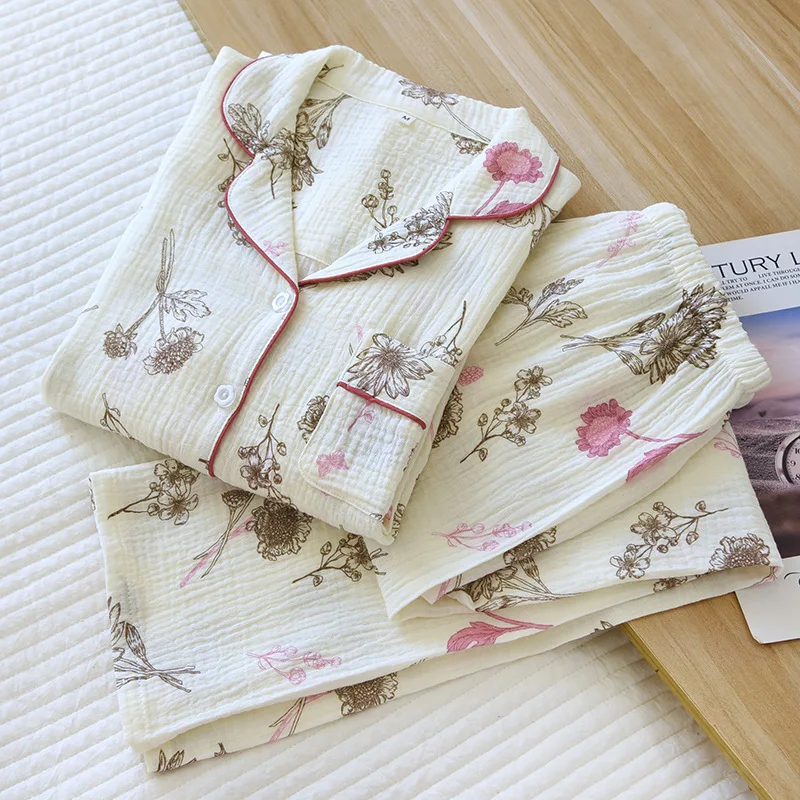 Elegant Pajama Sets Women's Summer Suit Sleepwear 2023 Autumn New Two-Piece Long Sleeve Floral Print Pyjama Female Loungewear