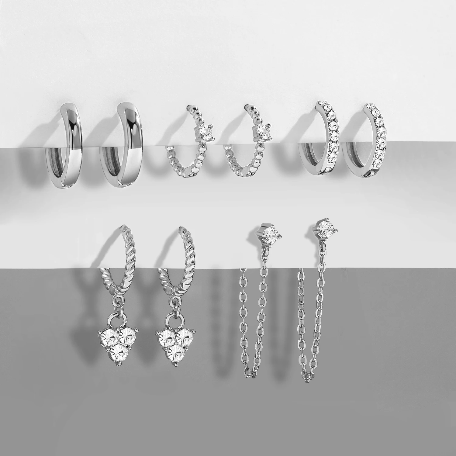 5pcs/set Retro Heart Pendant CZ Dangle Earrings for Women Small Circle Twist Huggie Stylish Ear Buckle 2025 New Jewelry Bijoux